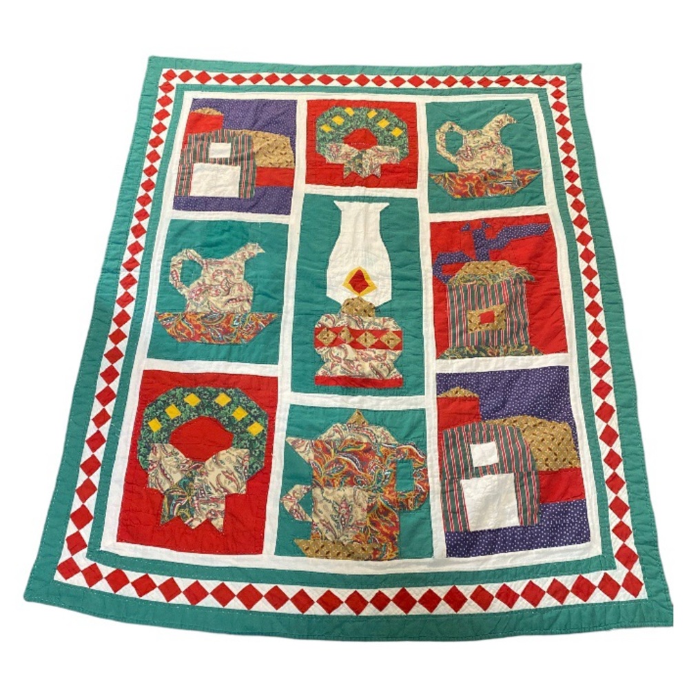 Folk Art Album Quilt Christmas Collection 56”x46” Handmade Barn Farm House Decor